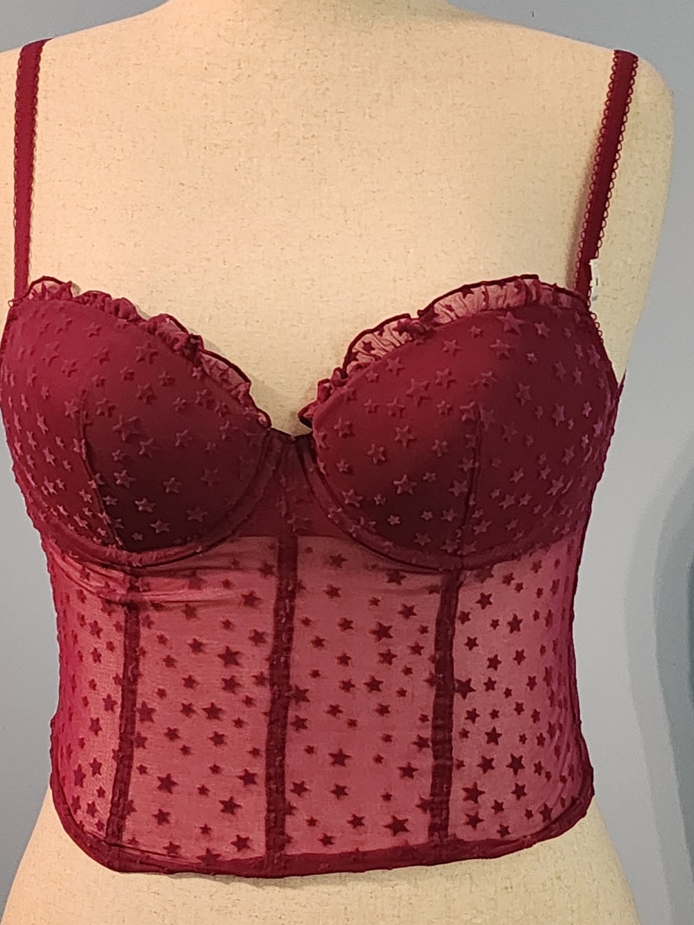 Victoria's Secret Burgundy Star Mesh Longline Bustier